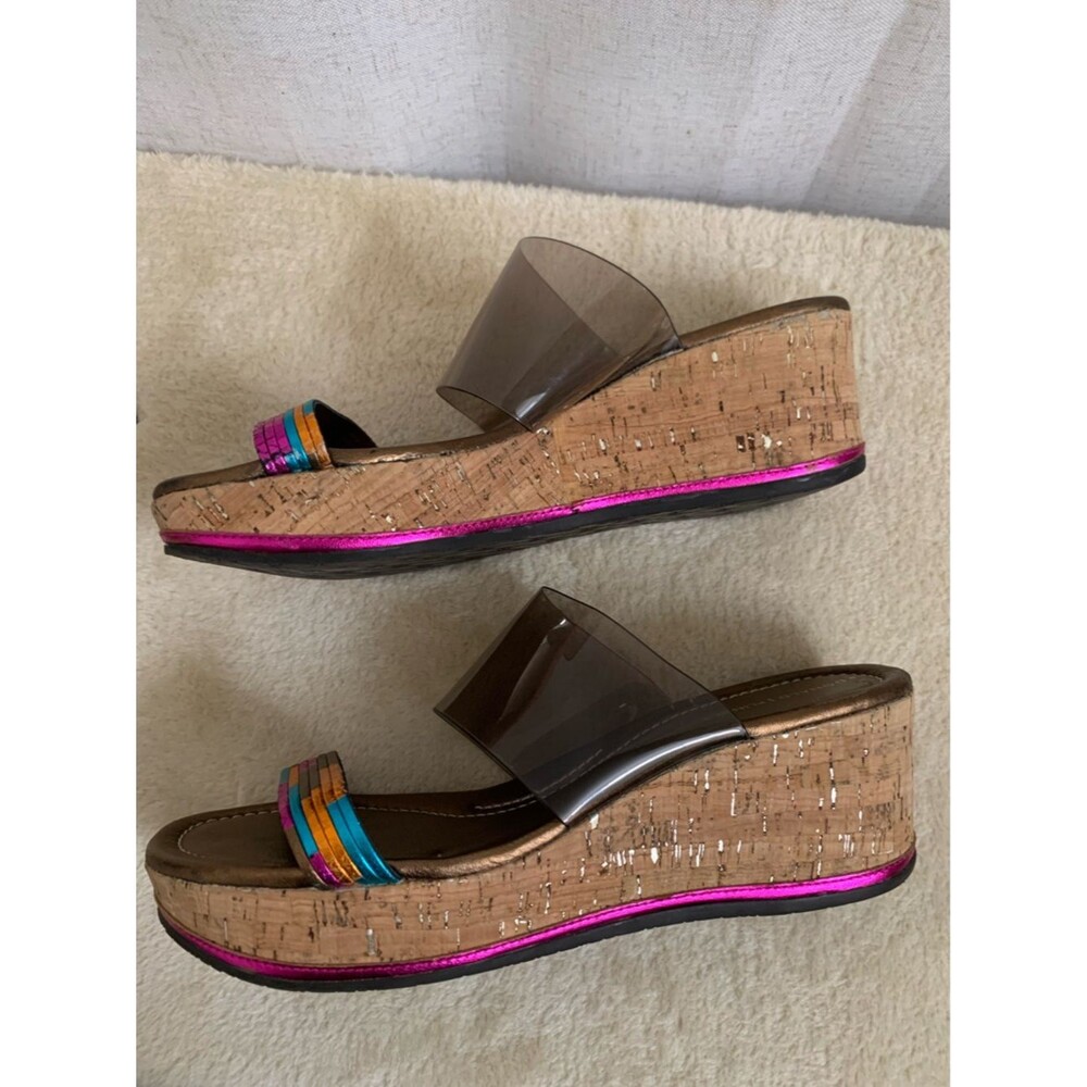 Donald J Pliner Sabrina Cork Rainbow Clear Strap Wedge Sandals Multicolor Accent - Picture 4 of 8